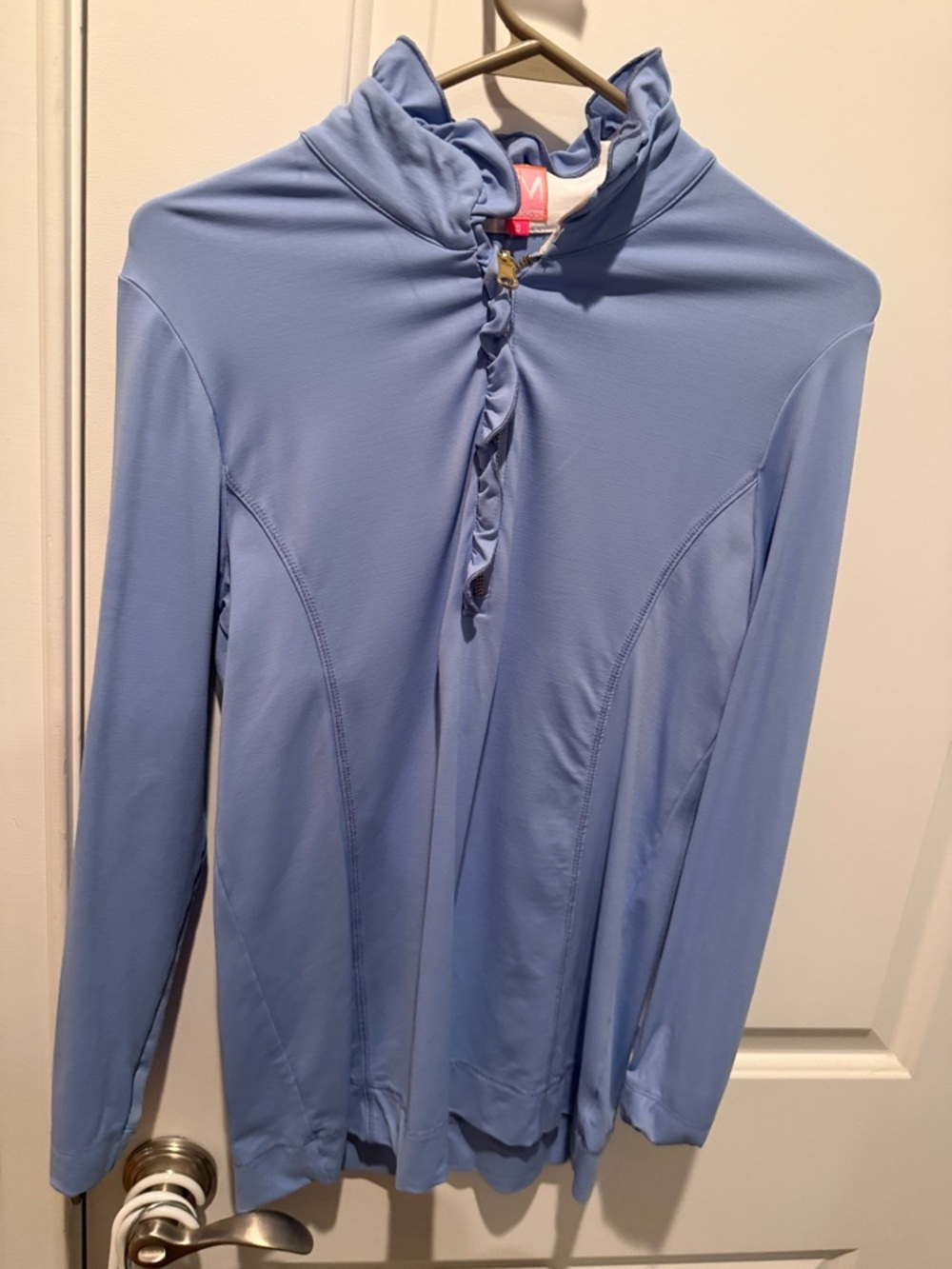 Light Blue Long-Sleeve Ruffle Neck Women’s Top